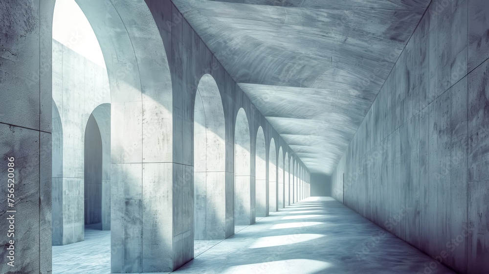 Modern concrete hallway with sunlight