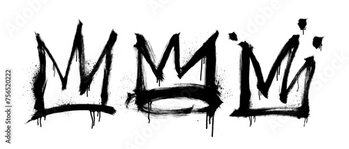 Spray painted graffiti crown signs with drips. Graffiti drawing symbols isolated on white background.