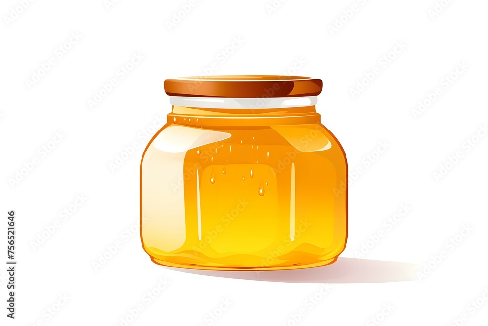 A jar of honey in a flat style on a white background. Natural honey A jar of honey in a flat style on a white background. Natural honey