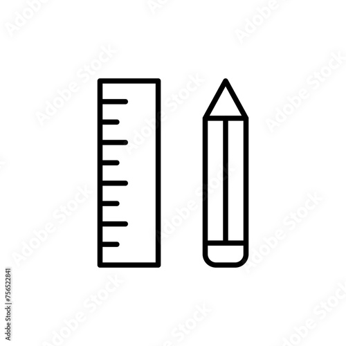 Pencil and ruler outline icons, minimalist vector illustration ,simple transparent graphic element .Isolated on white background