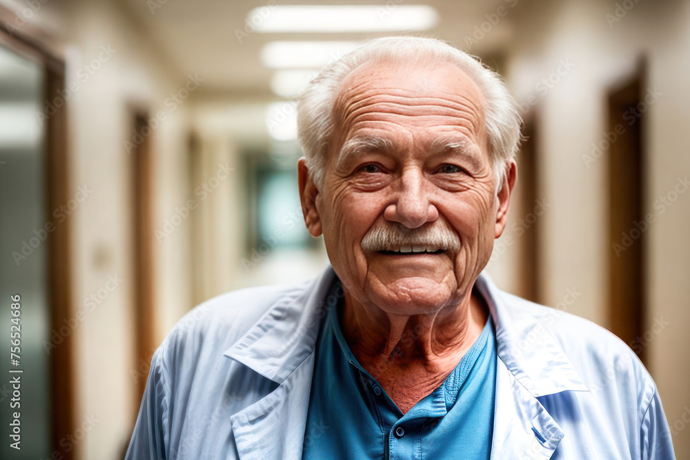 Portrait of happy older man doctor. Beautiful and satisfied healthcare worker in clinic looking at camera. 2/3 space for text. medical worker day concept. Portrait of happy older man doctor. Beautiful and satisfied healthcare worker in clinic looking at camera. 2/3 space for text. medical worker day concept.