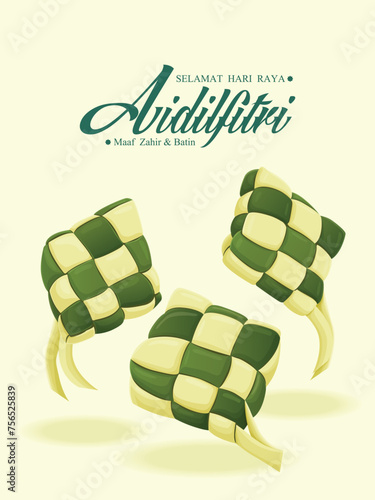 Hari Raya Aidilfitri background design with ketupat. Malay means Fasting day celebration, I seek forgiveness, physically and spiritually.