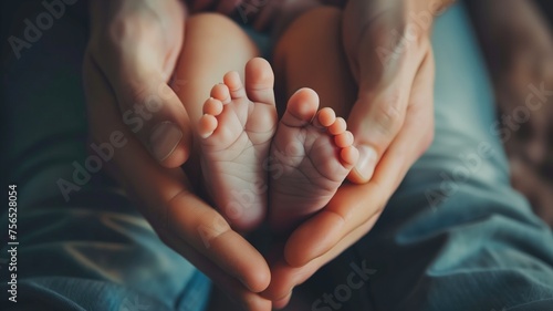Baby feet cradled in adult hands