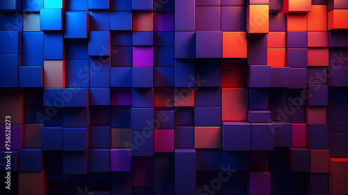 Abstract 3d banner with pattern of colorful squares, rectangles. Multicoloured trending background with geometric texture. Simple modern wallpaper with copy space. Template for design card, pattern, b