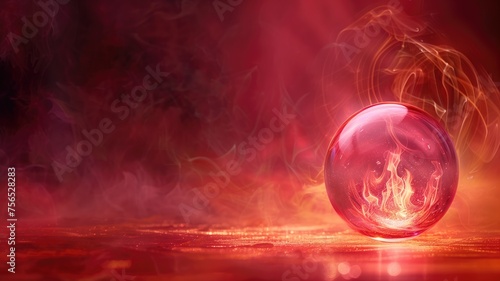 Red glass orb with smokey background