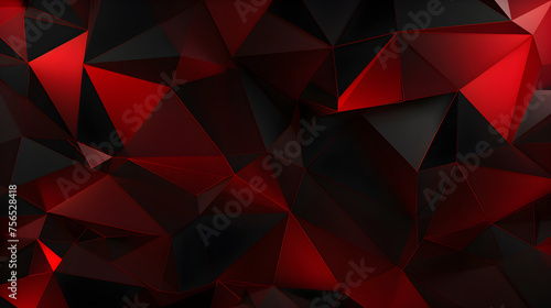 Abstract 3d banner with pattern of red and black triangles. Monochrome trending background with geometric texture. Simple modern wallpaper with copy space. Template for design card, pattern, banner.