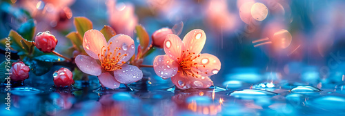 Blossoming in the Rain. Colorful Flowers