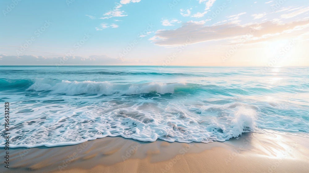 A calming beach scene with waves crashing, embodying the peacefulness associated with mindfulness and stress reduction.
