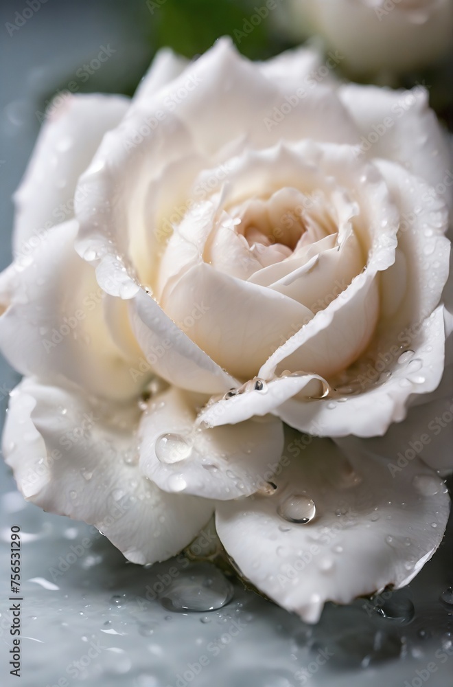 delicate white rose flower with dew drops of water macro delicate white rose flower with dew drops of water macro
