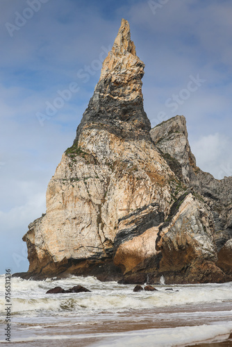 Ursa Beach (Praia da Ursa in Portuguese language) during a cloudy day without tourists. Amazing landscape landmark next to Cabo da Roca in Lisbon, Portugal. Travel to Atlantic Ocean