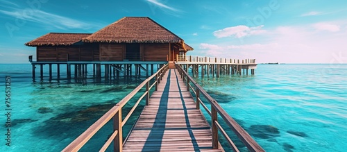 Wooden pier in the sea at Maldives