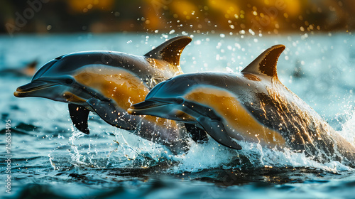 Dolphin Jumps Amidst Aquatic Life © EwaStudio