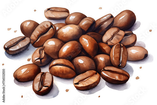Pile of roasted coffee beans isplate on transparent background
