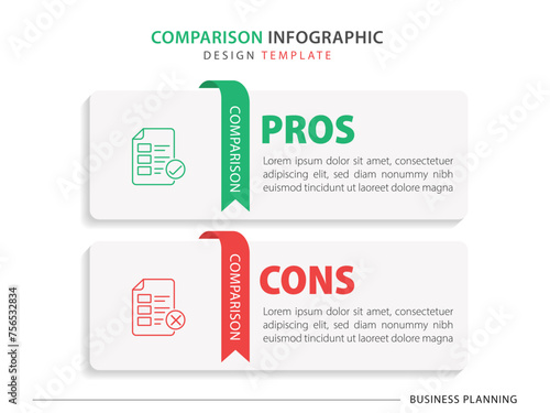 Comparison Infographic Design Template, business presentation concept with 2 options, To do list or planning icon, Good, bad, Positive, Negative, vector illustration.