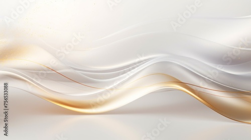 Horizontal Luxurious white background with golden curved smooth wavy lines for the presentation of your Products, Cosmetics Advertising, Layout for Text, Copy space. © liliyabatyrova