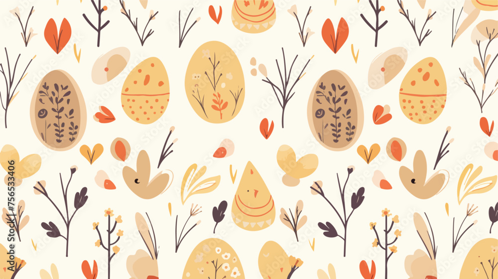 Easter Seamless Pattern with Easter bunnies eggs  - obrazy, fototapety, plakaty 