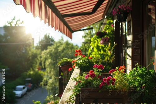 Summer Bliss: Awnings, Flowers, and Sunshine on Your Cozy Terrace photo