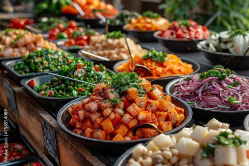 Buffet spread featuring an assortment of fresh, well-seasoned dishes ready to cater to diverse tastes photo