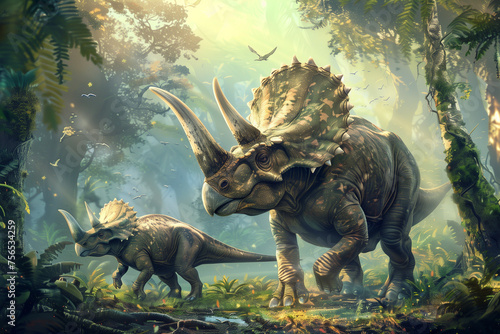 Triceratops family in nature