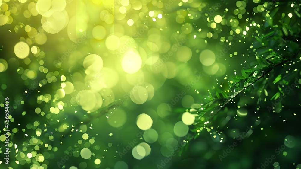 Obraz premium Spring Light Green Blur Background with Glowing Blue