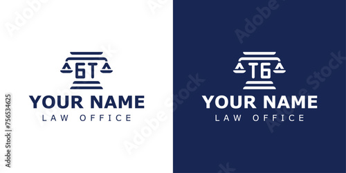 Letters GT and TG Legal Logo, suitable for lawyer, legal, or justice with GT or TG initials