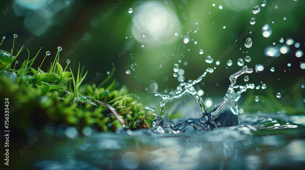 Detailed Close-Up of Freshwater Stream and Vibrant Spring Growth Detailed Close-Up of Freshwater Stream and Vibrant Spring Growth
