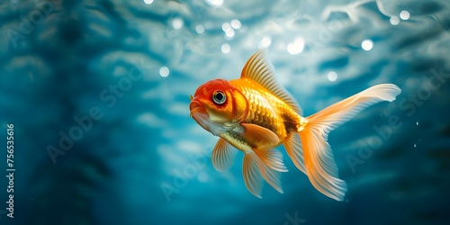  Courageous Goldfish Explores the Vast Freedom of the Ocean . Concept Underwater Adventures  Brave Goldfish  Colorful Sea Life  Ocean Exploration  Bold Aquatic Journey