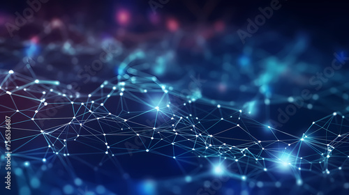 Blue background with dots and lines in the style of interwoven network