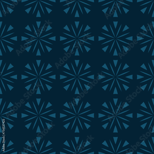 Subtle vintage seamless pattern with simple abstract flower silhouettes. Modern minimal geometric floral ornament texture. Vector ornamental background in dark teal color. Repeating stylish geo design