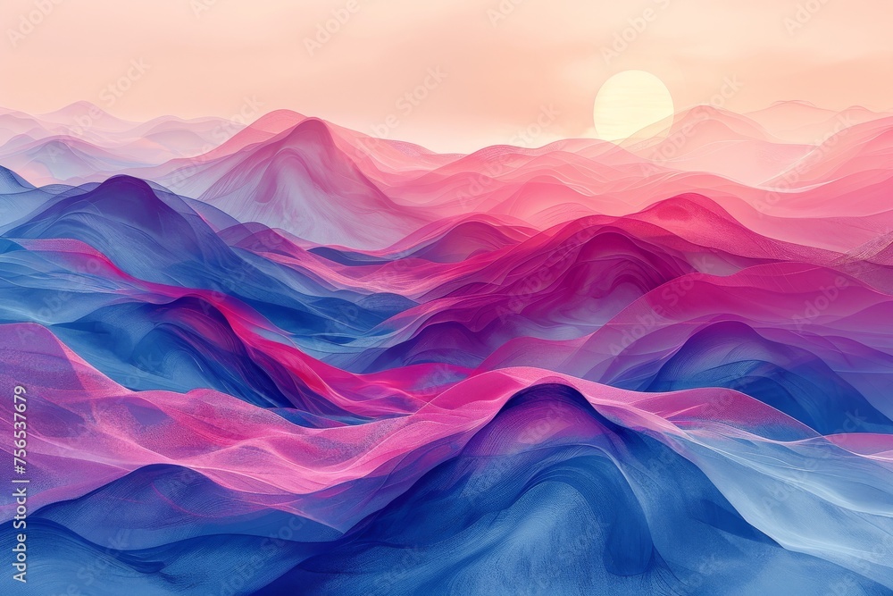 Surreal Pink and Blue Mountainous Landscape. Wallpaper Background Generative AI