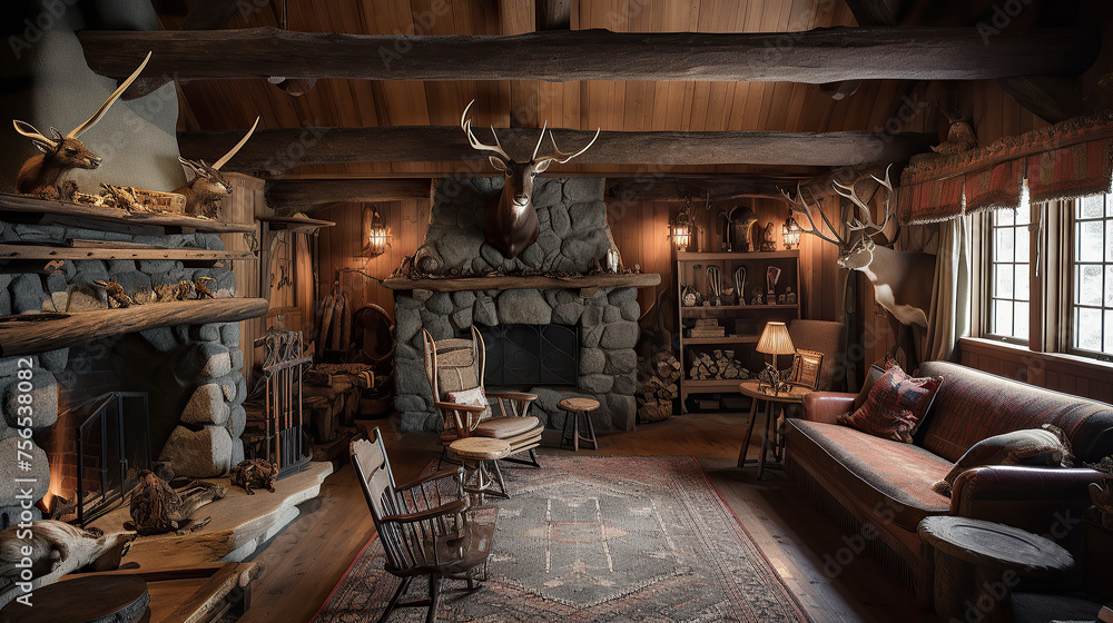 Rustic Retreat: Canadian Hunter's Cabin Interior