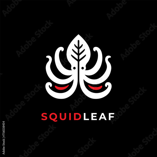 Simple squid and leaf logo. Squid and leaf modern logo concept