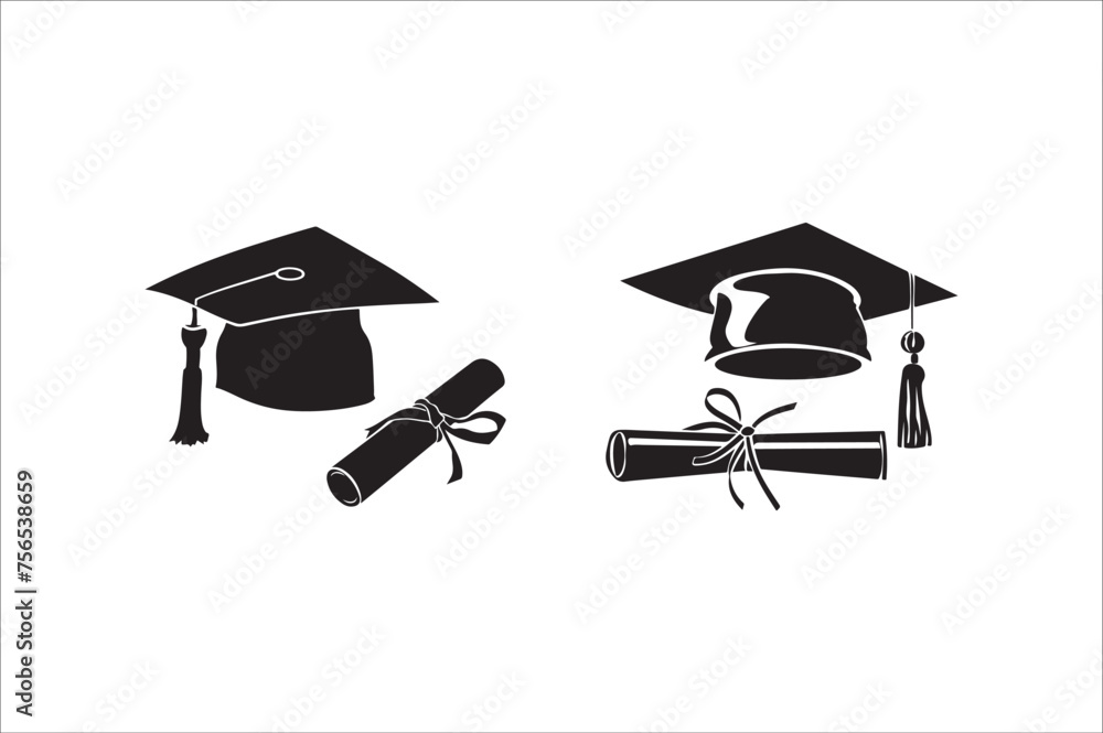 Vecteur Stock graduation cap vector silhouette, vector silhouette ...