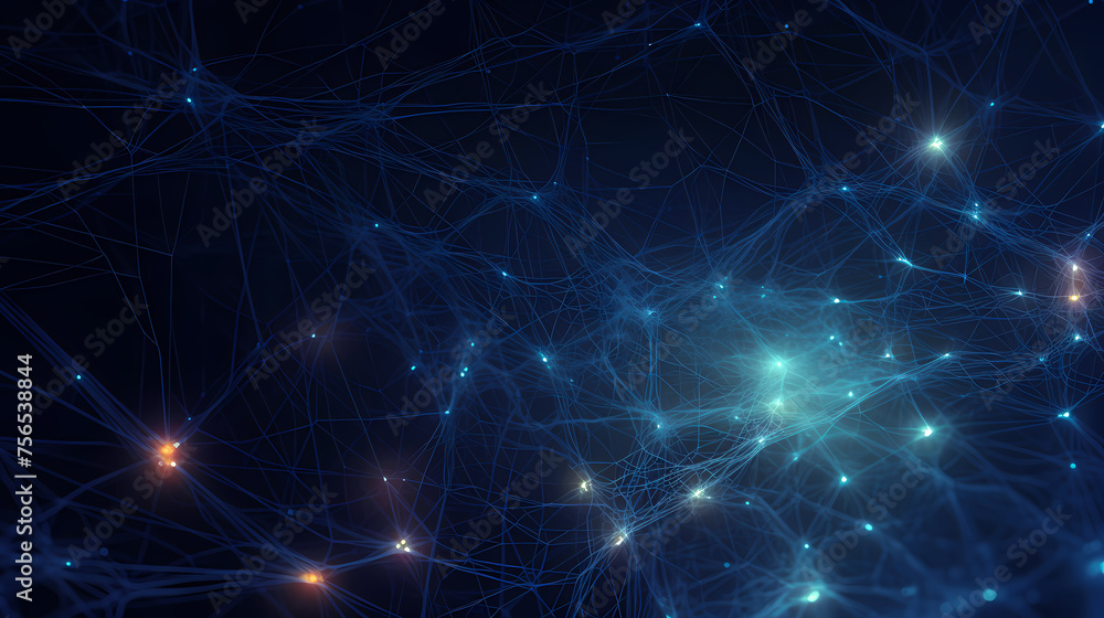 Blue background with dots and lines in the style of interwoven network Blue background with dots and lines in the style of interwoven network
