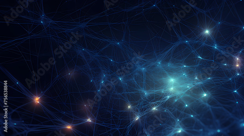 Blue background with dots and lines in the style of interwoven network