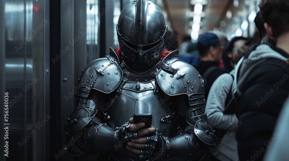 Medieval Knight in Armor Texting on Smartphone Medieval Knight in Armor Texting on Smartphone