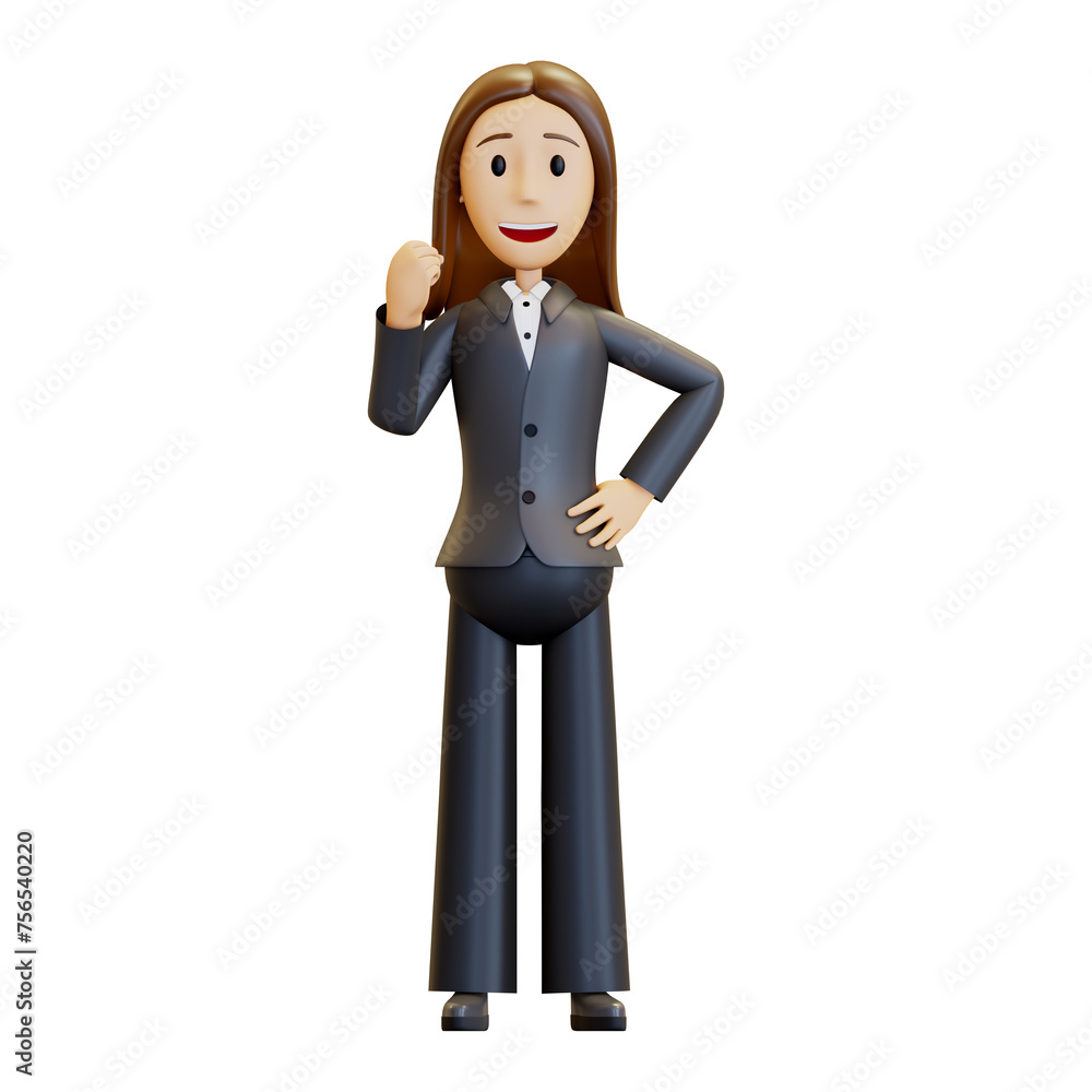 3d woman. Businesswoman in a suit. Office worker in a victory pose. 3D rendering, illustration in cartoon style, isolated. A friendly employee of the company coped with the task. 3d woman. Businesswoman in a suit. Office worker in a victory pose. 3D rendering, illustration in cartoon style, isolated. A friendly employee of the company coped with the task.
