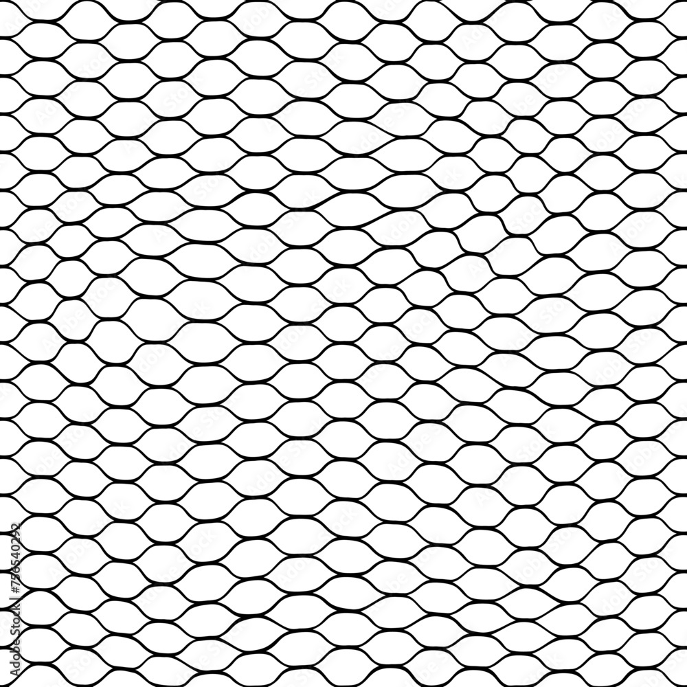Fishnet, fish net seamless background pattern. Vector texture of rope mesh with fishing knots. Black white nautical backdrop with fishnet grid ornament, fisherman fish net or marine trap background - obrazy, fototapety, plakaty 