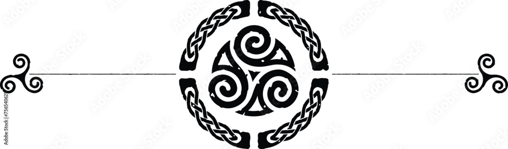 Grunge Celtic Header with Knot Circle, Celtic Swirls, Triskele Spirals Grunge Celtic Header with Knot Circle, Celtic Swirls, Triskele Spirals