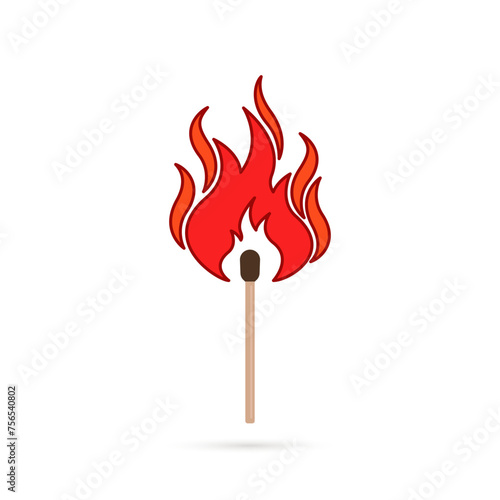 simple cartoon matchstick icon with red fire