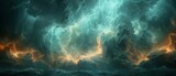 A dark blue-green sky with thunderclouds. A dramatic sky background with some copy space for your design. A web banner. A scene that is epic, magical, creepy, fantastic, horror, and mystical.