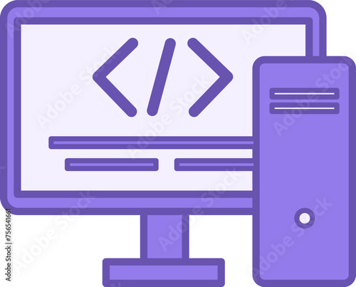 Color Coding Icon. Vector Computer Icon with Written Code and System Unit. Software Development Concept