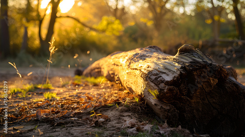 Nature's Stage Fallen Tree with Sunrise Backdrop photo