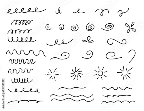Abstract lines and other doodle elements are hand drawn for conceptual design. Vector illustration set of icons templates for decoration.
