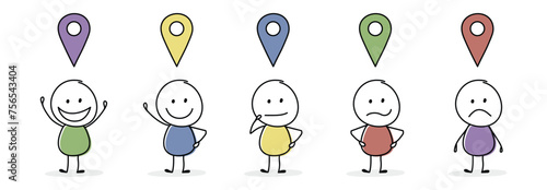 Collection of cartoon businessmen with position icons. Vector