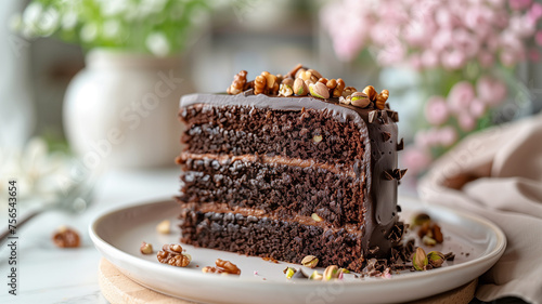 Chocolate Cake with Walnuts and Pistachios