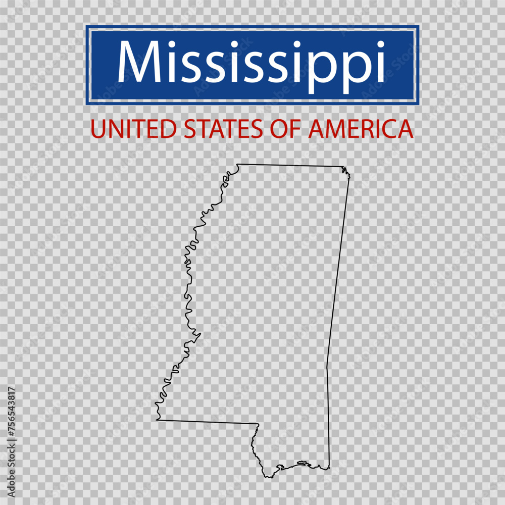 United States of America, Mississippi state, map borders of the USA Mississippi state. United States of America, Mississippi state, map borders of the USA Mississippi state.