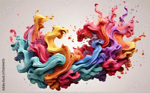 Gray white background with abstract colorful smoke waves. 