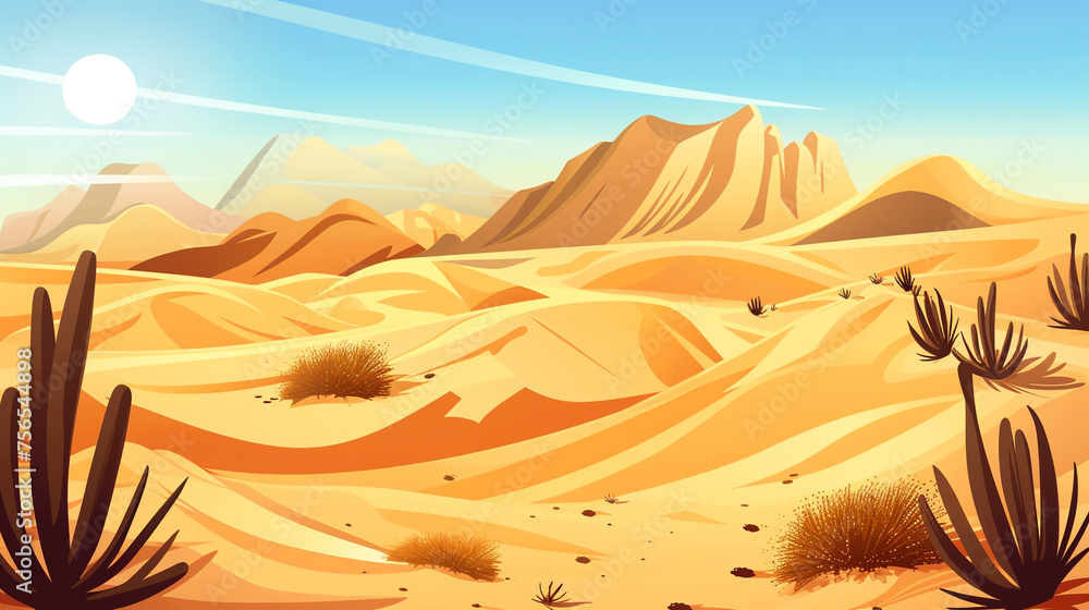 A realistic abstract illustration of the desertscape poster with landscape elements found in the desert.