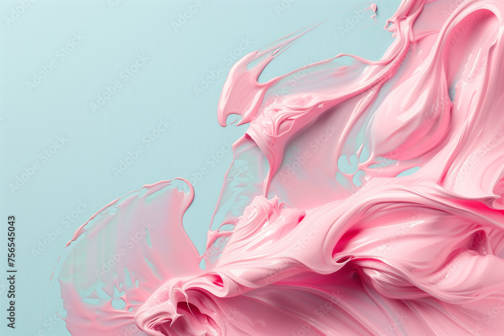 Abstract pastel pink color paint with pastel blue background.. Fluid composition with copy space. Minimal natural luxury